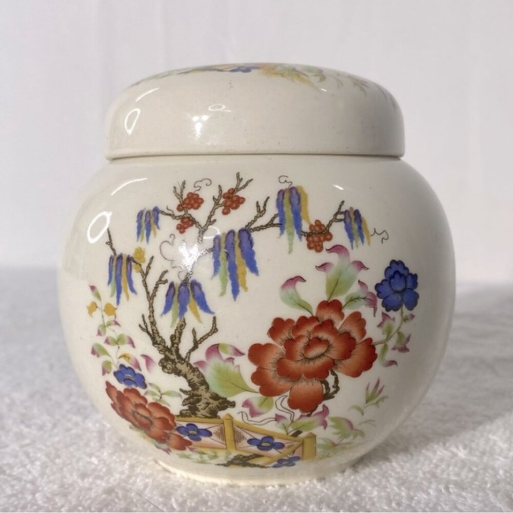 Vintage Sadler England Ceramic Floral Ginger Jar Trinket Dish